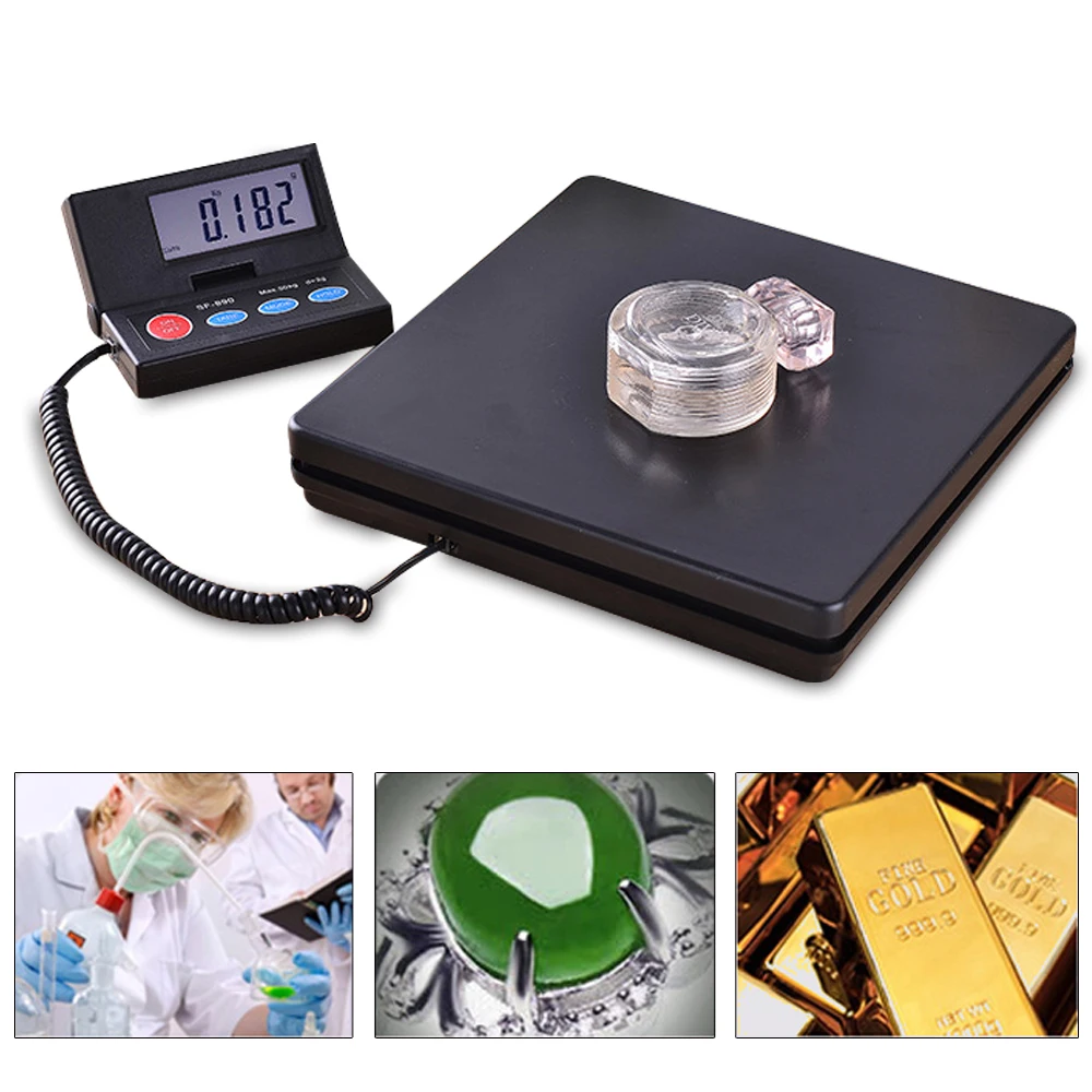 50 kg digitale Postversandwaage mit Timer 90 ° Faltbare LCD-Display-Küchenwaage, Paketwaage für Laggage Home