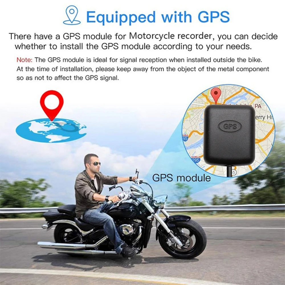 Видеорегистратор для мотоцикла с Wi-Fi и GPS, 1080P