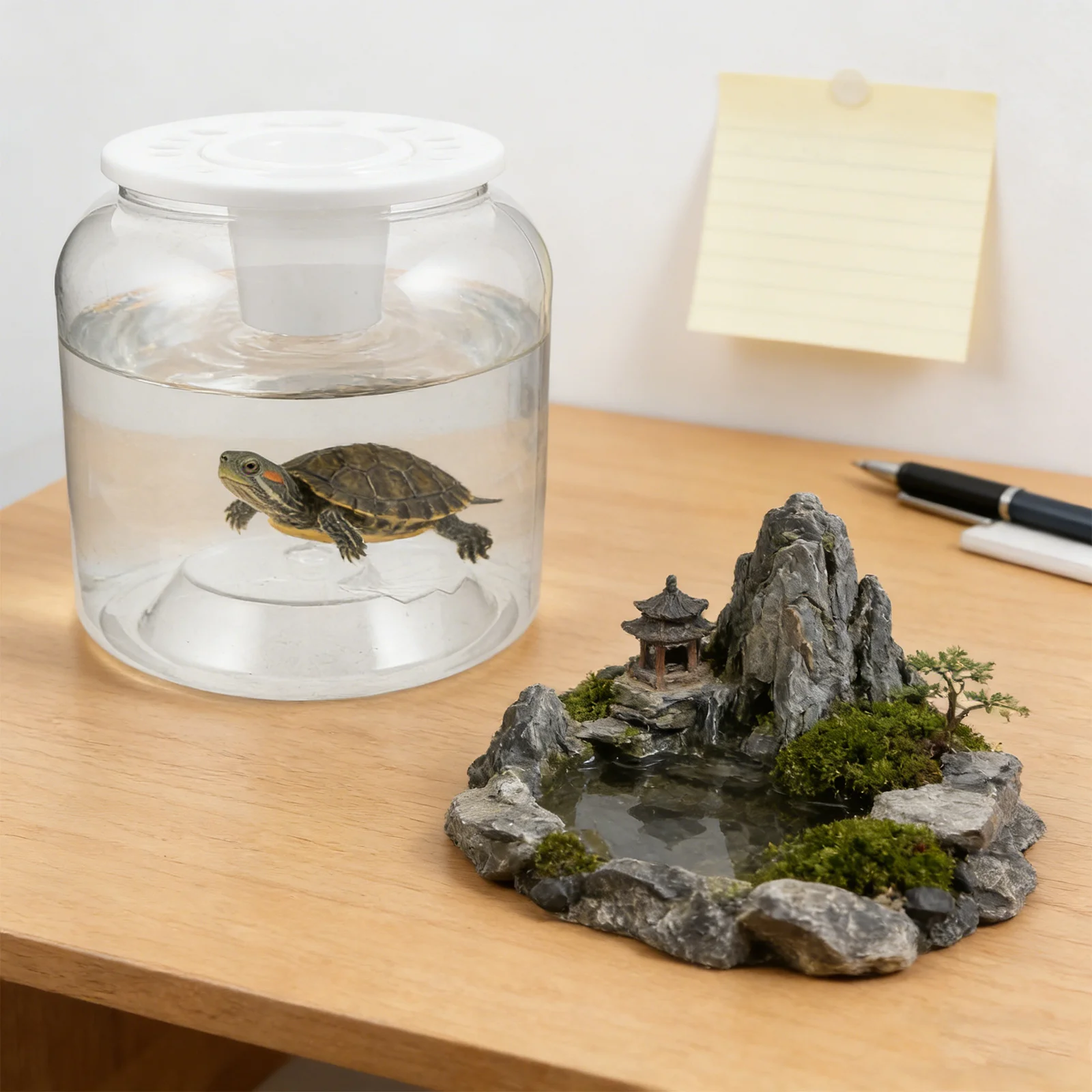 Transparent Tank Clear Round Portable Turtle Terrarium Starter Kit For Reptile Amphibian Pet Observation Desktop