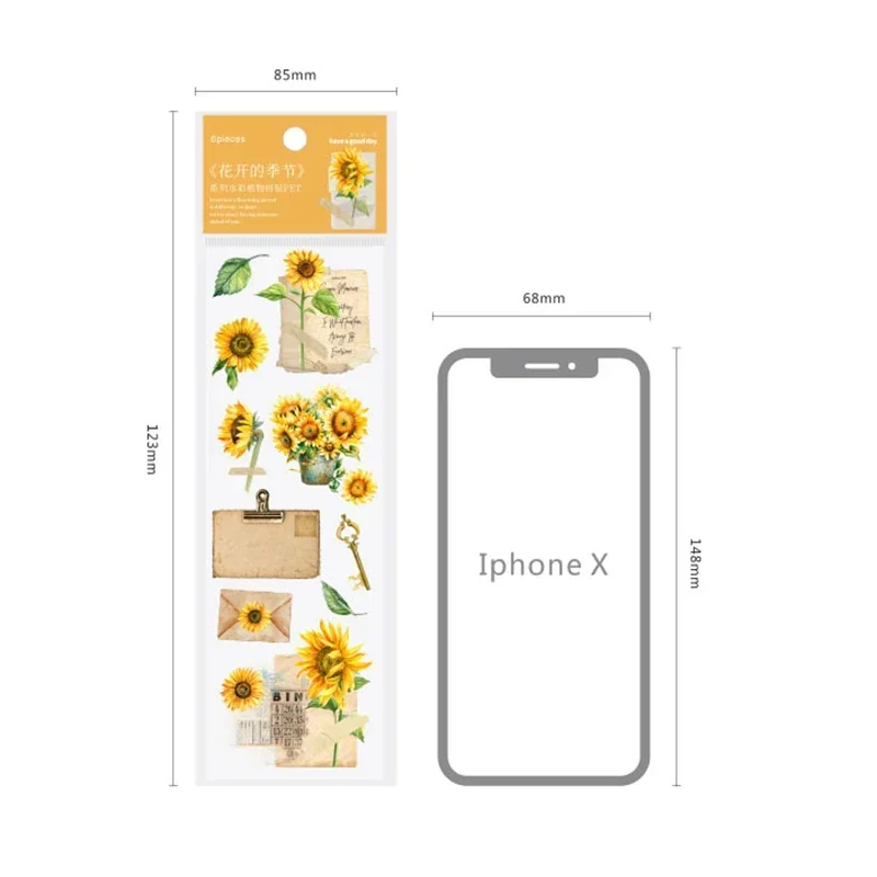 6Sheet Per Stickers Flowers Scrapbook Rose Season Sun Flower blooms Decorative Notebook blue tulip Package 123*85mm
