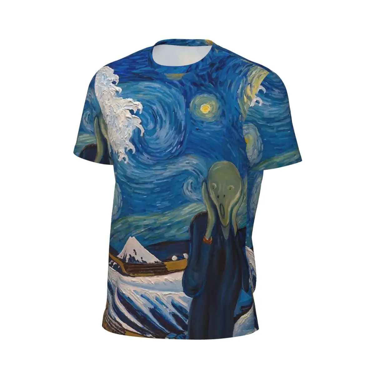 Gym T-Shirt For Male Van Gogh Starry Night T-Shirts Harajuku The Great Wave Beach Tees O Neck Y2K Casual Graphic Clothes Gift