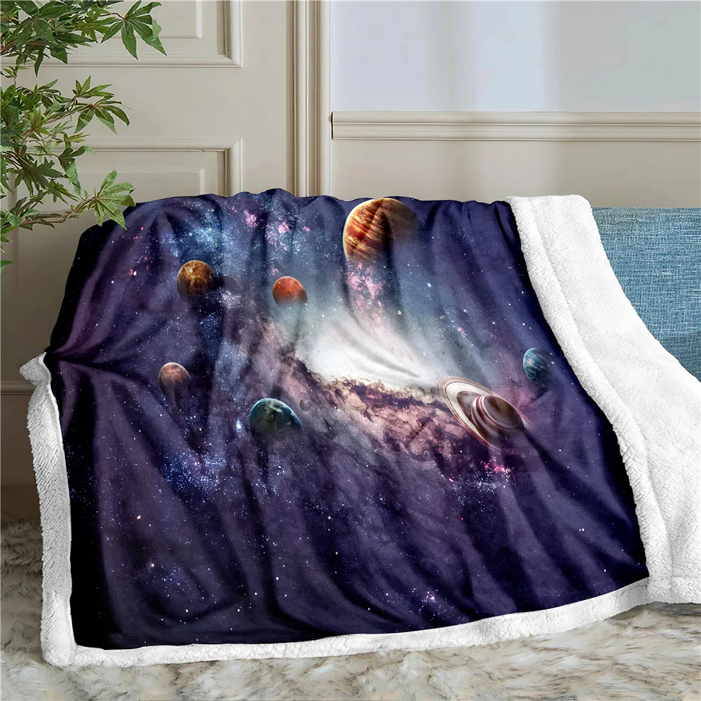 Universe 3D Printing Plush Fleece Blanket Adult Fashion Quilts Home Office Washable Duvet Casual Kids Girls Sherpa Blanket