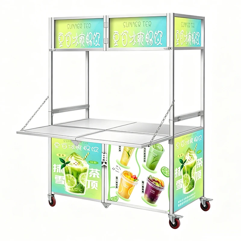 Outdoor Folding Food Cart, Stainless Steel Stall, Folding Multi-Purpose Cart, Snack Cart, Amusement Park Vending Car(Customized)