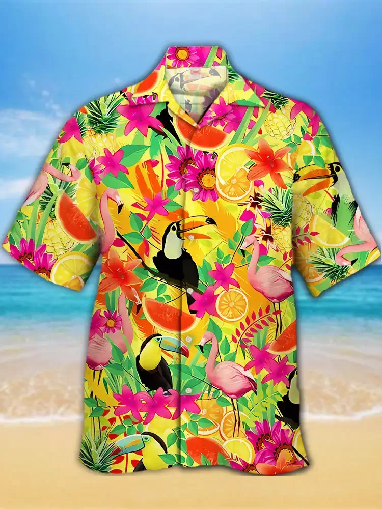 

2024 Tropical Colorful Tropical Jungle And Pineapple Pattern 3D Print Men's Short Sleeve Shirts For Men Fashion Hawaiian Shirt