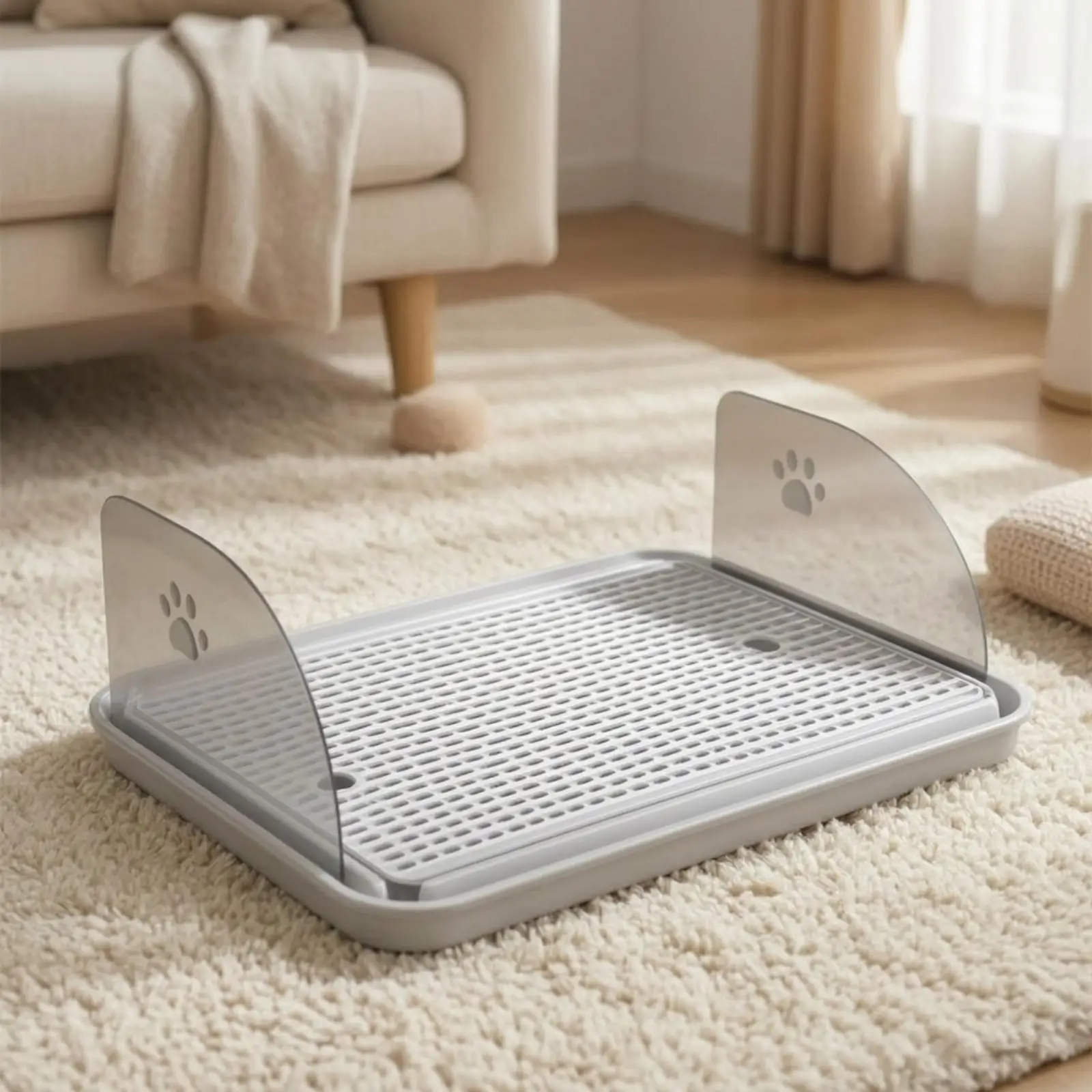 Large Semi Enclosed Cat Pan with Splash Protection Rounded Corners Shallow Walls for Easy Access Kittens