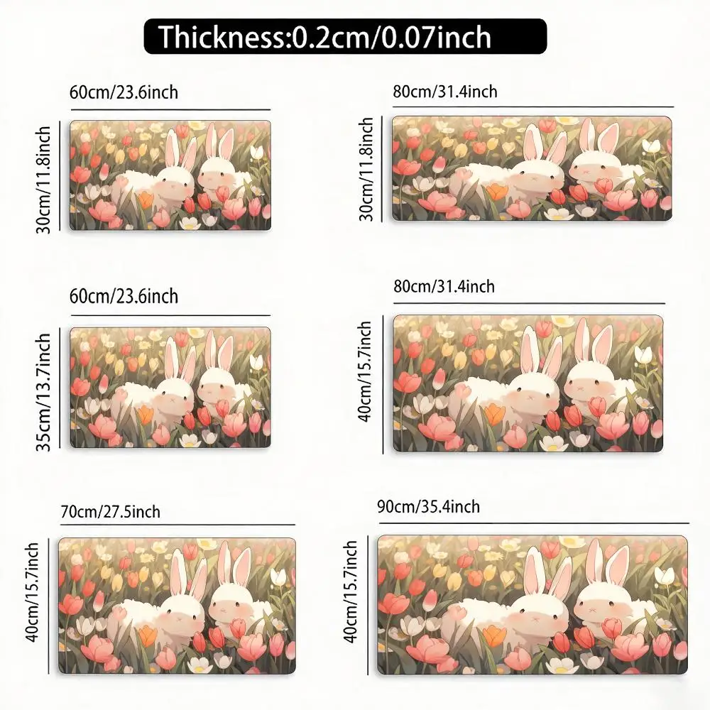 Cute Rabbit Mouse Pad XL Office Gamer Keyboard Desk Mat Adorable Cartoon Desk Pad Non-Slip Laptop Large Rubber Cartoon Mouse Pad