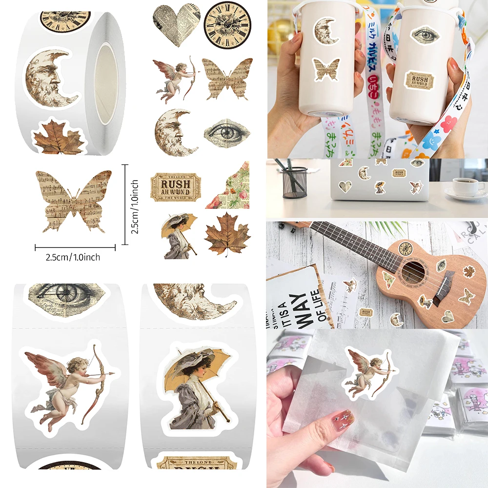

500pcs Vintage Boho Cartoon Graffiti Stickers Roll Waterproof Sealing Label Decals DIY Luggage Phone Guitar Decoration Sticker