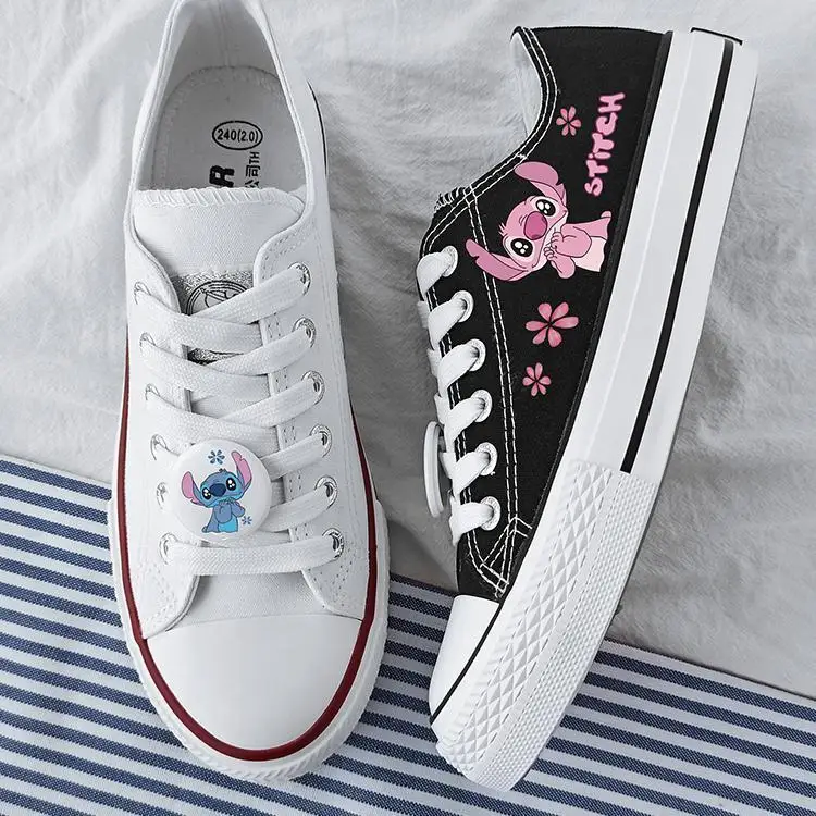 Disney Lilo & Stitch Canvas Shoes 2023 New Couple Sport Shoes Women Print White Sneakers Men Tennis Shoes Casual Running Shoes