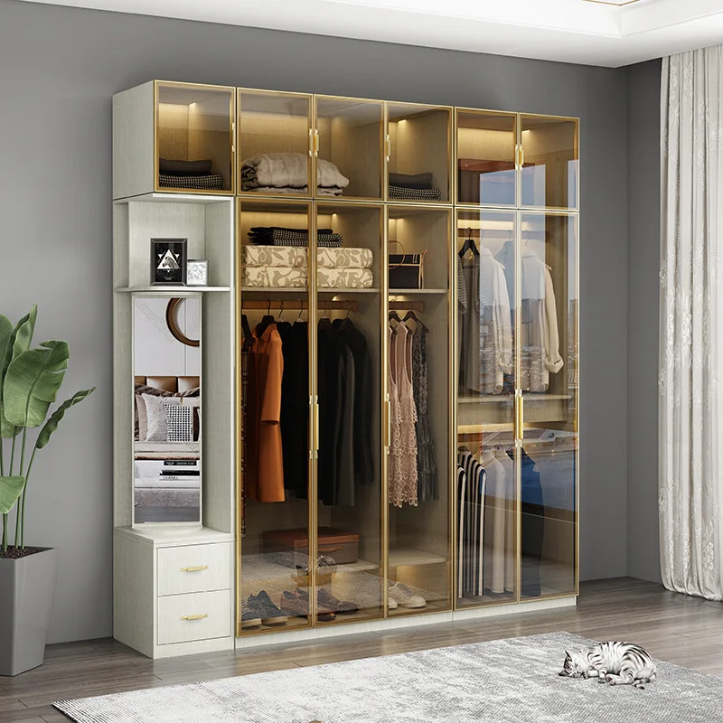 

Light luxury glass door wardrobe, minimalist modern cloakroom,