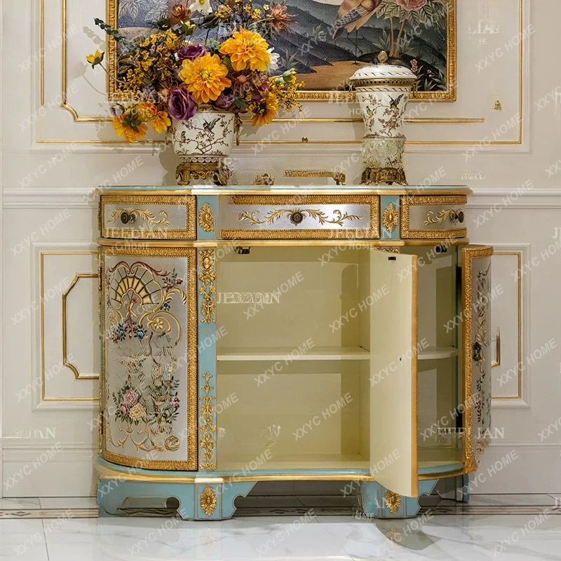 High-end hand-painted flowers, heavy industry carving stickers, gold foil foyer cabinet, villa living room corridor entrance