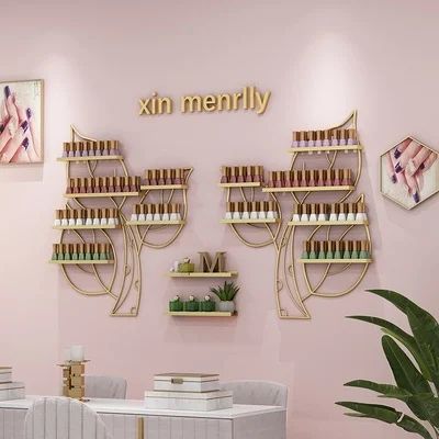 

Nail art display rack Multi-layer golden nail polish storage rack wall Mounted clover shelf in online celebrity storage shelf