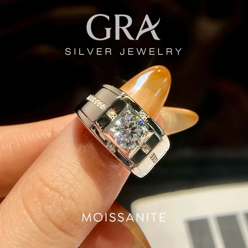 GRA 1CT mode certifié Moissanite diamant bagues de fiançailles pour hommes réel 925 en argent Sterling anniversaire cadeau bijoux