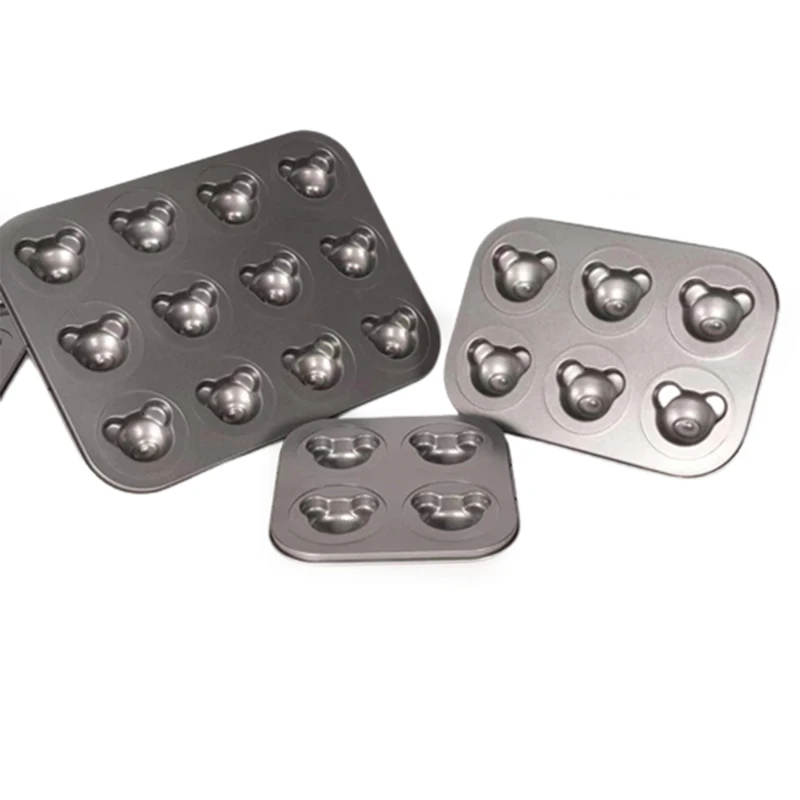 1 PC 4/6/9 Holes Cute Bear Panda Baking Mold Non-Stick Carbon Steel Baking Pan DIY Candy Biscuit Mould Cake Decoration Tools