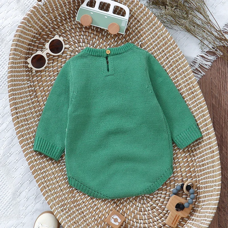 Infant Baby Bodysuits Knitted Newborn Girl Boy Jumpsuit Long Sleeve Autumn Kid Green Clothing Fashion Cute Dog 0-18M Tops Romper