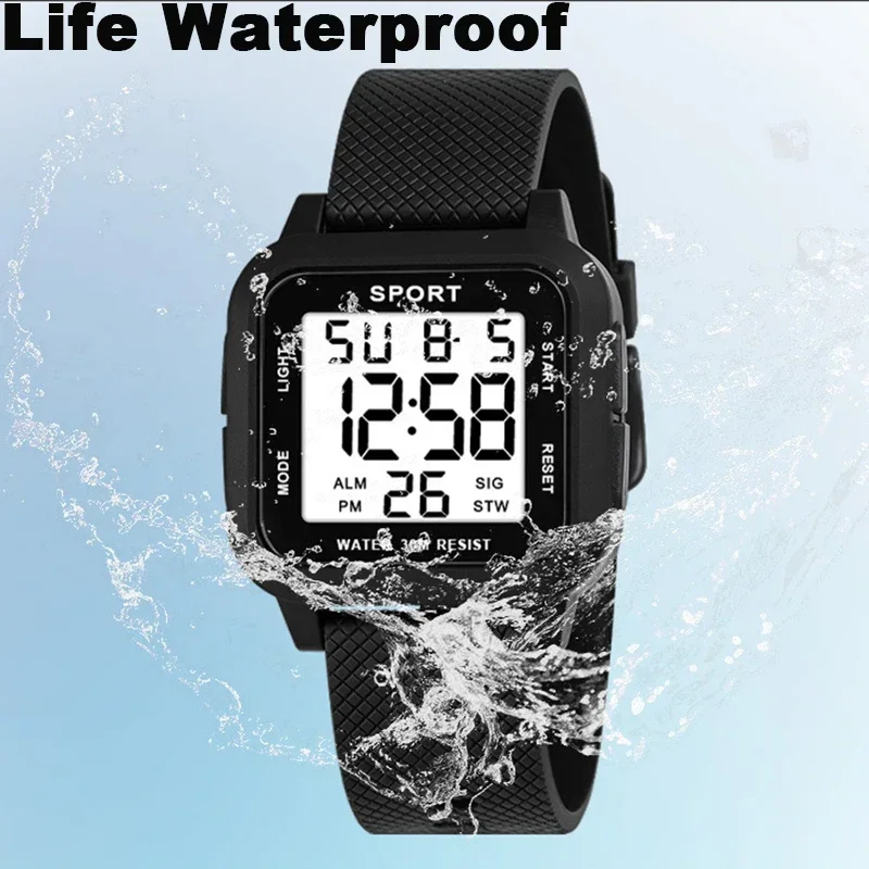 YIKAZE Men Sports Watch Back Light Display Countdown Men\'s Digital Watches 3Bar Waterproof Military Clock Alarm Wristwatch