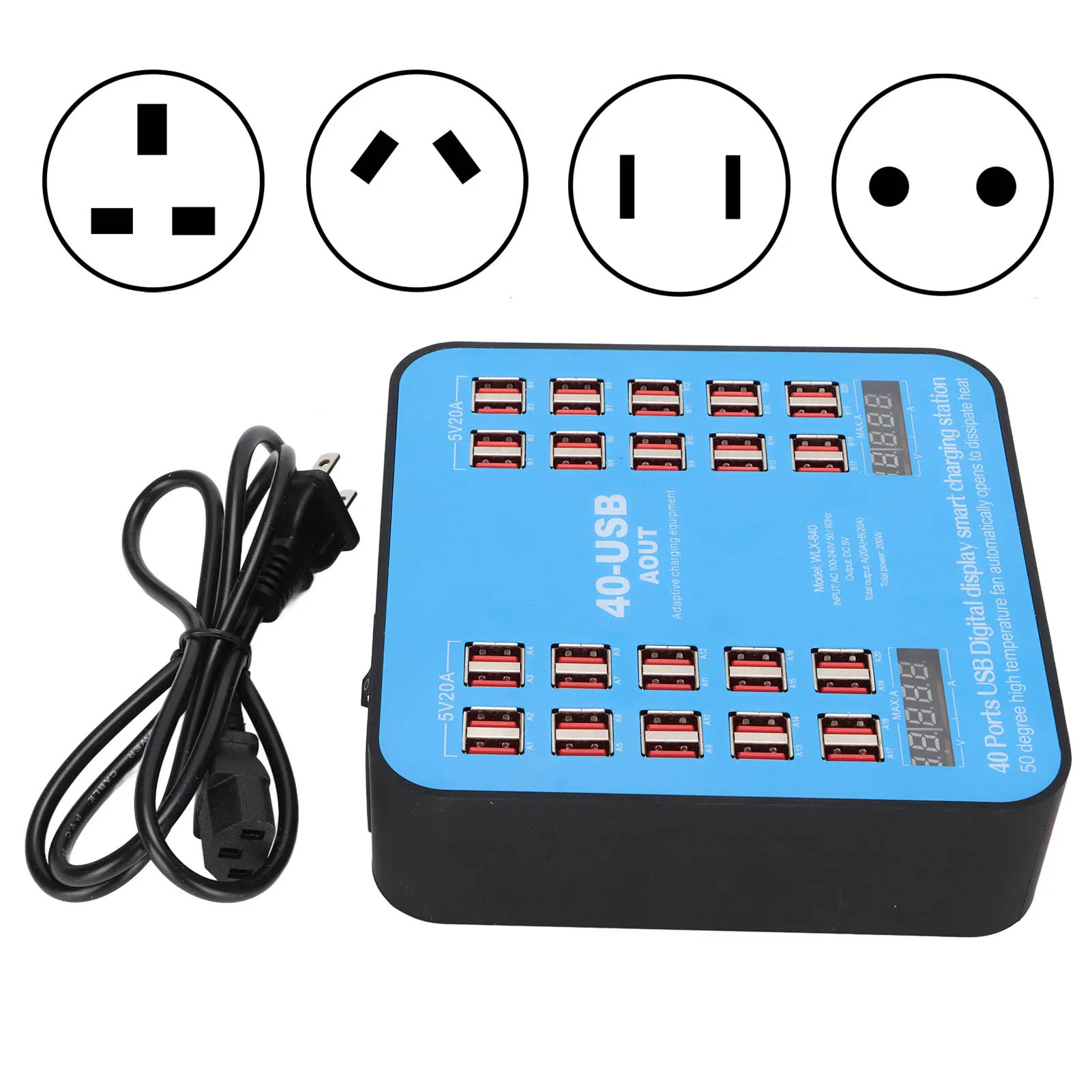 

Universal Multiport USB Charging Station WLX‑840 Phone Charging Hub 40 Port 200W Fast Charging Protection for Cell Phone Tablet