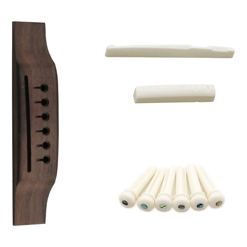 6 String Acoustic Guitar Rosewood Bridge Saddle Pins Set Bridge Wood& Six Bridge Pins & Bridge Nut And Saddle