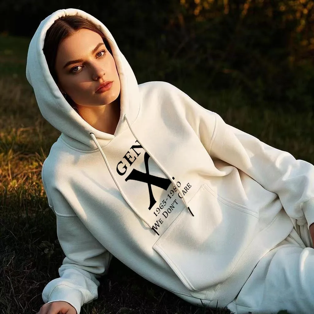 سويت شيرت بقلنسوة من Vintage Gen X 1965-1980 بلوفر مريح على طراز الشارع متوفر بـ 12 لونًا لملابس غير رسمية مريحة