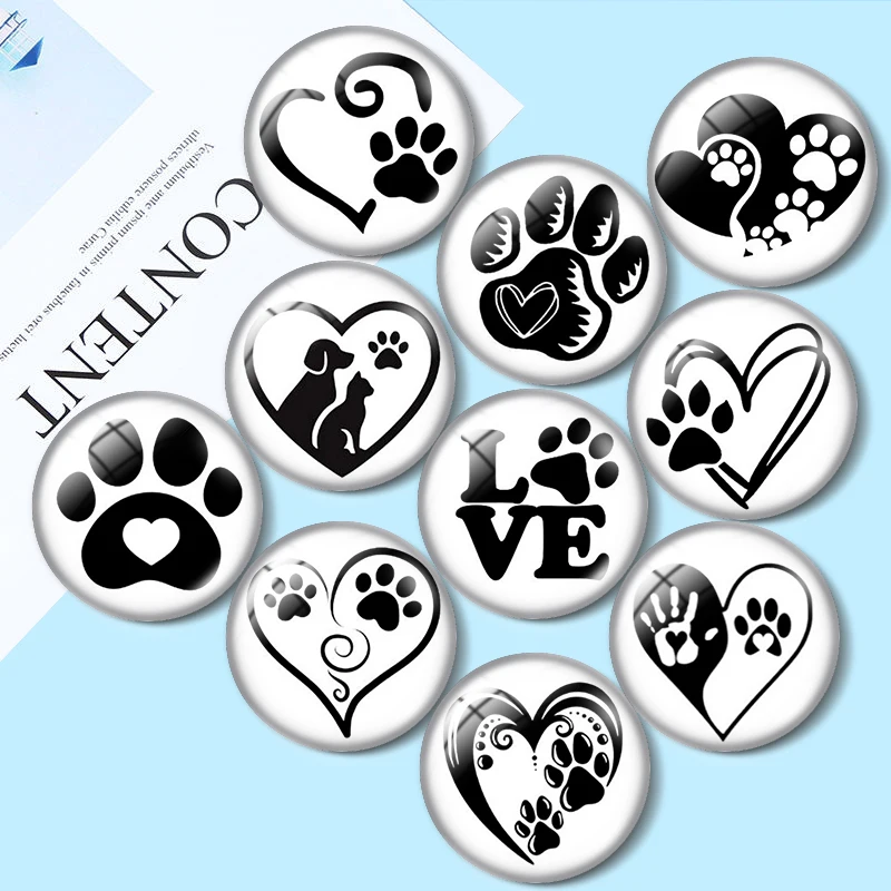 Dog Paws  12/18/20/25mm glass cabochon  bracelet pendant rings for jewelry demo earrings back Making findings