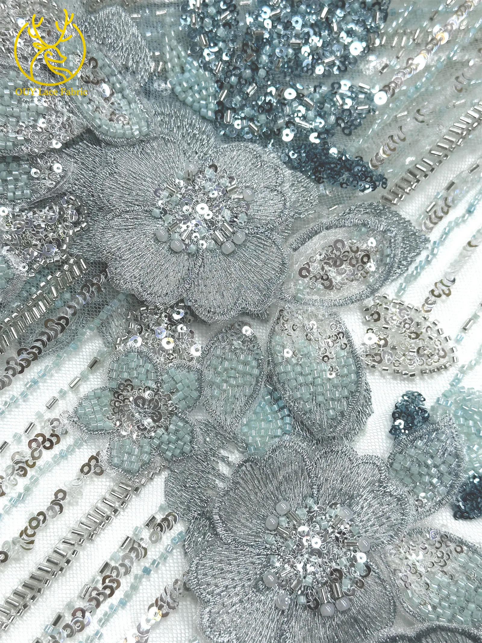 Luxuriöser 3D Handbestickter Blumen-Spitzenstoff 2026 Hochwertige Afrikanische Perlen-Pailletten-Spitze für Nigerianische Abendkleider – Detail 18