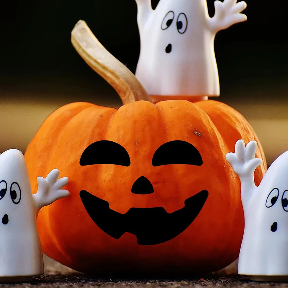 

Pumpkin Face Stickers Black Halloween Decorative Decals Diy Craft Pumpkin Decoration Set Fade Resistant Sticker