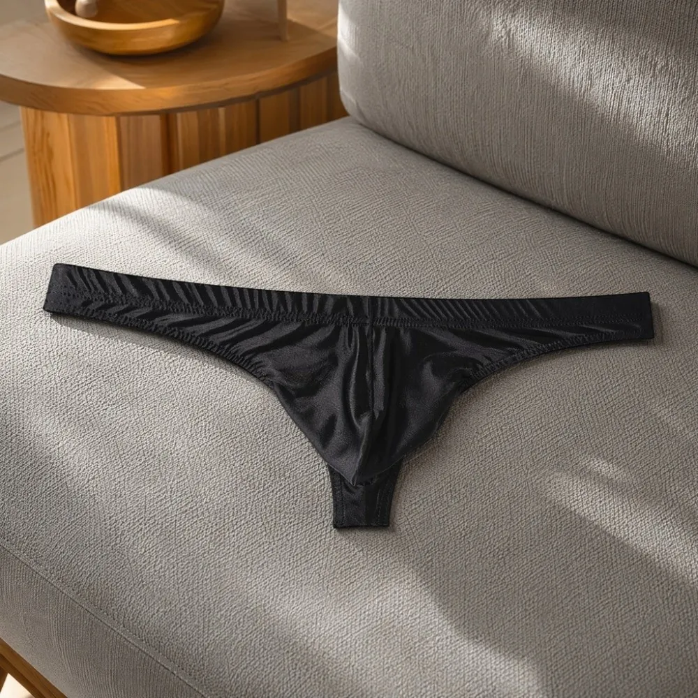 Breathable Low Waist Men Ice Silk Satin Thongs Solid Color Lingerie Men's Panties Underpants Underwear Male Briefs Men