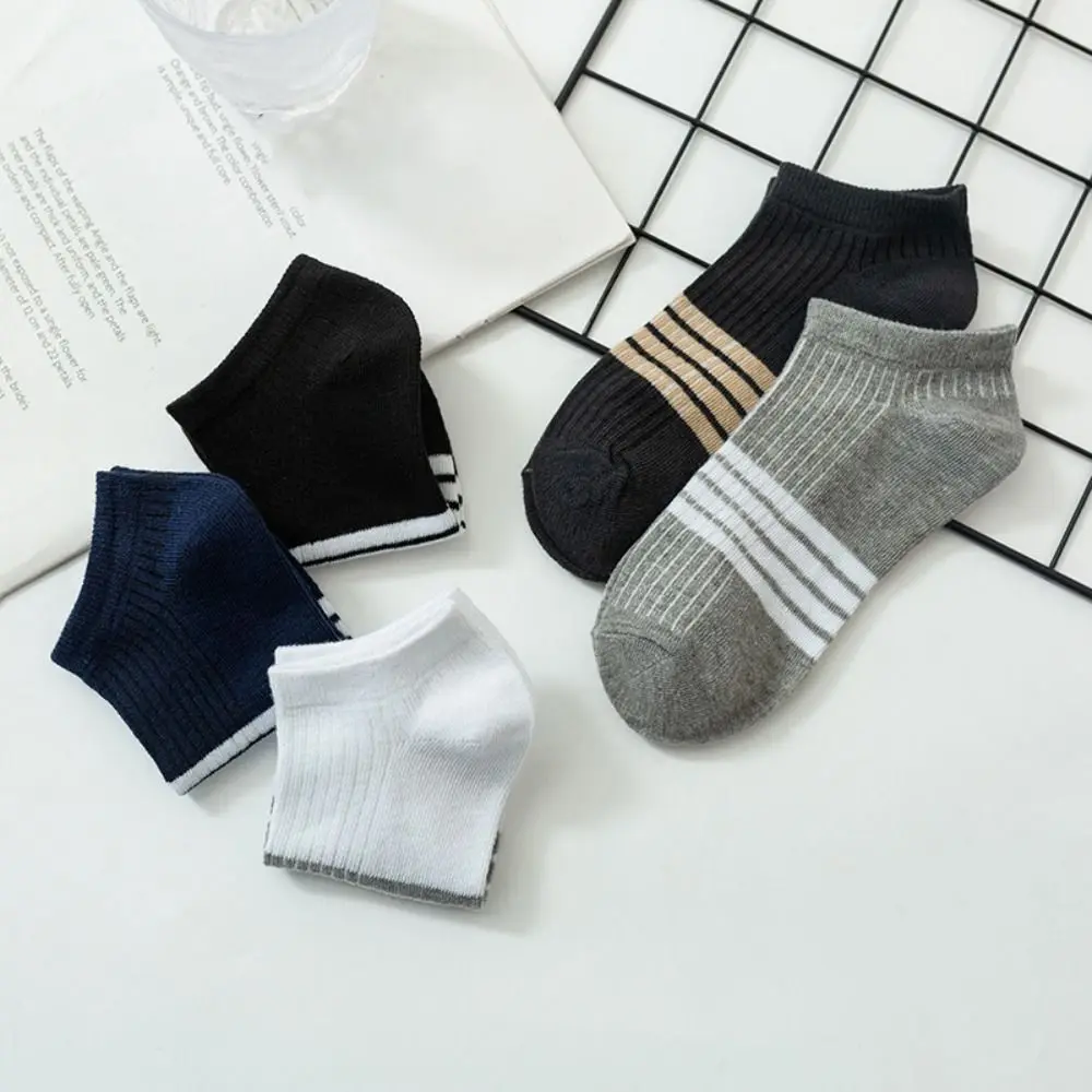 10Pairs Patchwork Ankle Thin Socks Cotton Anti-slip Striped Invisible Socks Hosiery Breathable Men's Tube Socks Summer