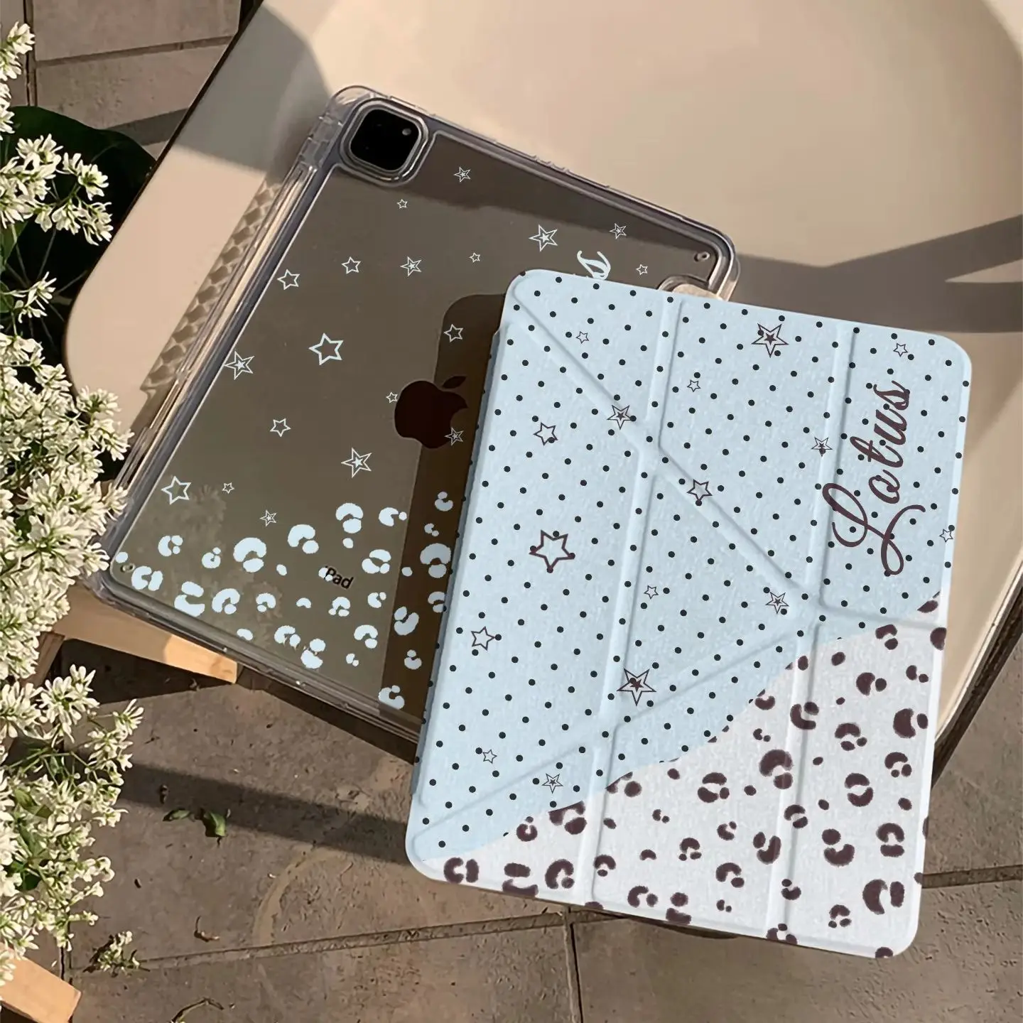 Blue Leopard Print Polka Dot Star Tablet Case For iPad Pro 11 12.9 13 A16 M2 M4 M3 M5 5/6/7/8/9/10/11th Mini Air 3 4 5 6 7 Cover