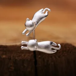 925 Sterling Silver Jewelry Popular Animal Scrubs Kitten Cat Allergy Female Wholesale Personality Earrings E227