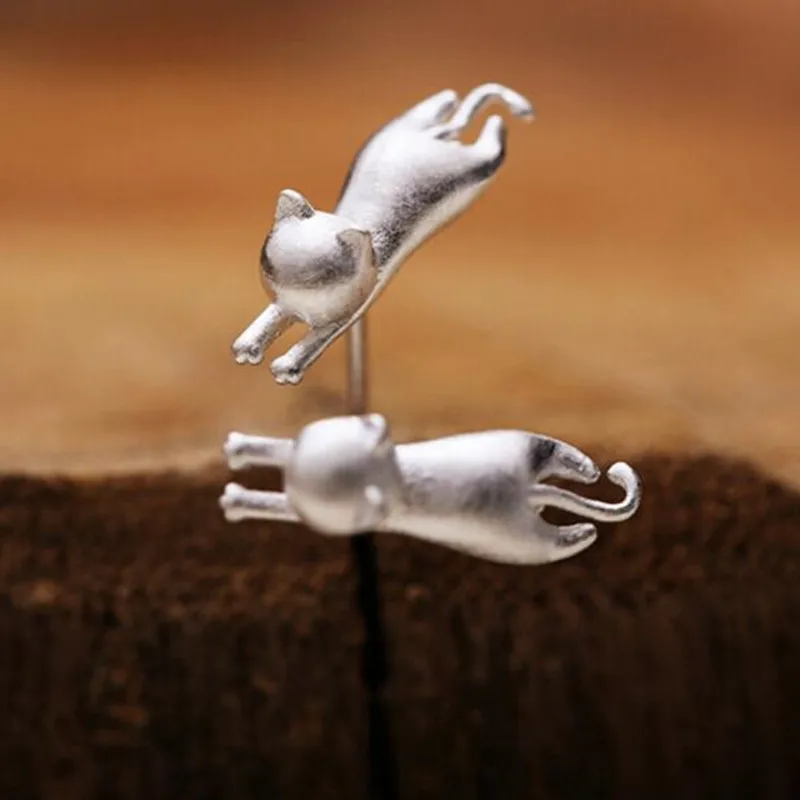 925 Sterling Silver Jewelry Popular Animal  Scrubs Kitten Cat Allergy Female Wholesale Personality Earrings  E227