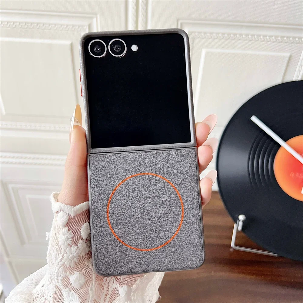 

For MagSafe Magnetic Phone Case for Samsung Galaxy Z Flip 7 6 5 Flip7 Flip6 Flip5 5G Shockproof Hard PU Leather Protective Cover