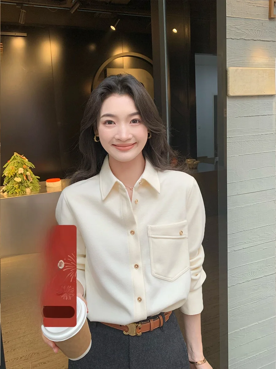 

Fol Else Korean Sle Long Sve Fce Lined irt Jaet Thi Warm Layering Girls Casual Wear Polyester Fiber Coat