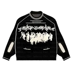 Suéter de punto con patrón de Hassett gótico para hombres y mujeres, ropa de calle de Hip Hop, jersey de gran tamaño, suéter de algodón Harajuku, Invierno