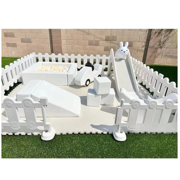 Soft game with ball pit and slide in white mini suit
