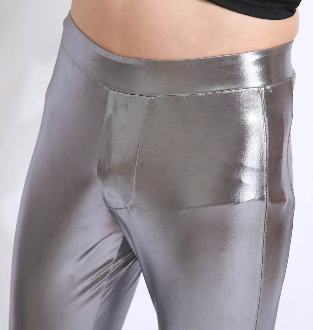 Speerise ผู้ชาย SHINY METALLIC Spandex โฮโลแกรมกางเกงขายาวซิป STAGE Performance กางเกง Skinny Dance กางเกงผู้ใหญ่ความยาวเต็ม GYM