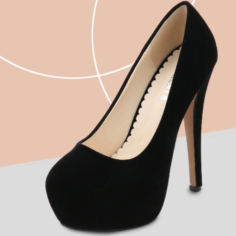 Large Size 44-46 Women Pumps Black Red Flock Platform Shoes Women Sexy Night Club Lady Shoes 14cm High Heel talons hauts WSH4093