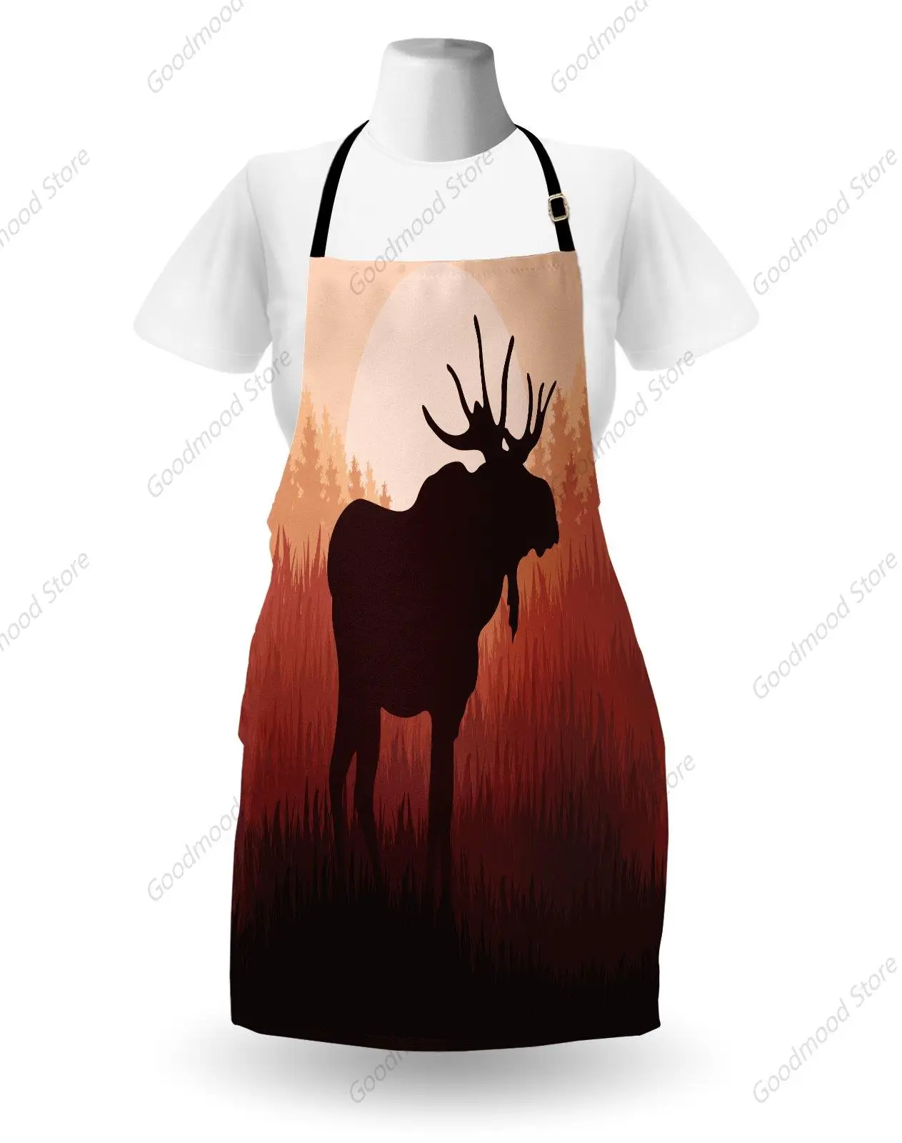 Moose Apron, Antlers in Wild Alaska Forest Rusty Abstract Landscape Deer Woods Unisex with Adjustable for Cooking Adult Size