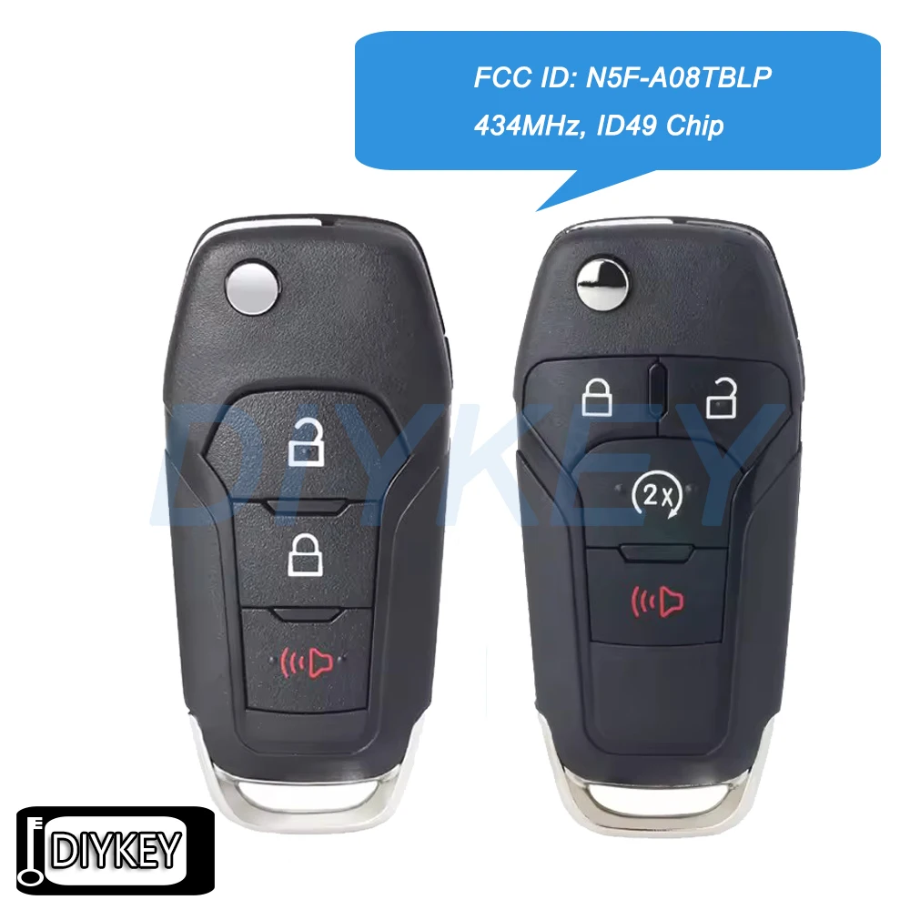 Flip Remote Car Key Fob 434MHz ID49 Chip for Ford F-150 F-250 F-350 F-450 F-550 F-650 F750 Super Duty 2023 2024 2025 N5F-A08TBLP