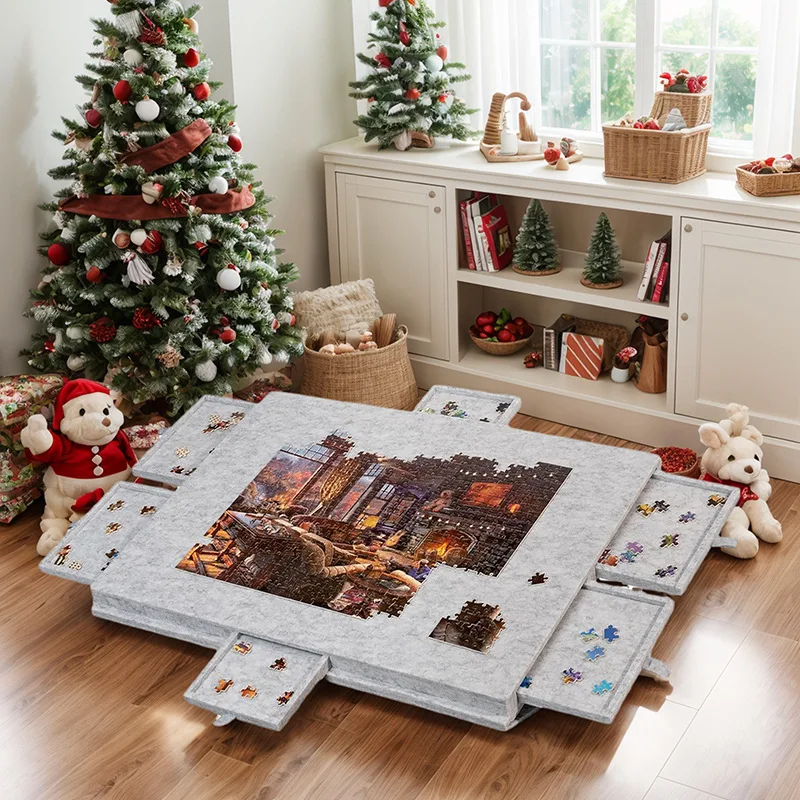 Tilting Puzzle Board 1 Set with 6 Drawers 2-in-1 Lid Stand Portable Felt Surface for 1000+ Pcs Puzzles Lightweight​