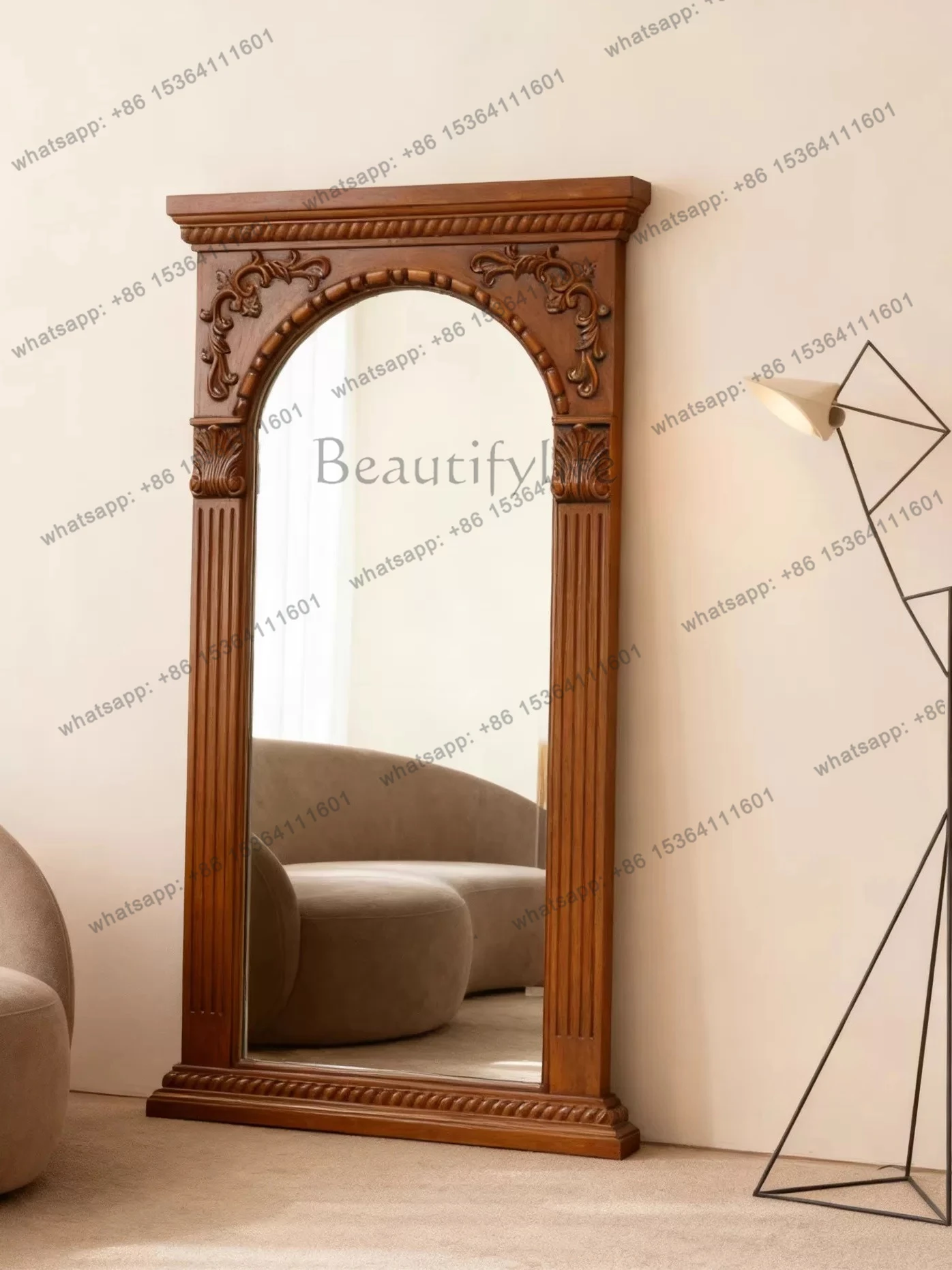French retro full-body mirror American home floor-to-ceiling mirror European medieval wabi-sabi