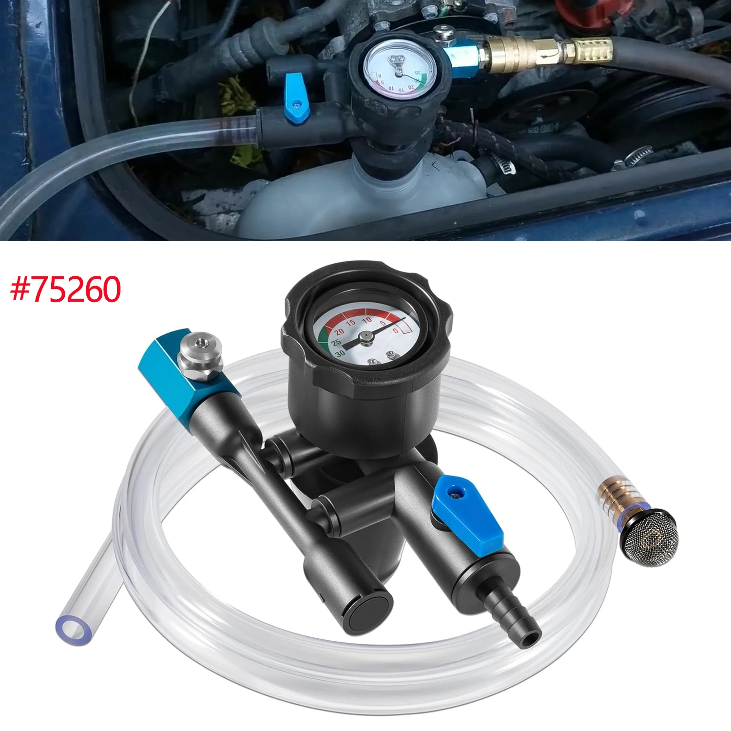 75260 Coolant Refiller Kit Fits All Cone Adapter Coolant Fill Kit with Air Lock Preventer for Vacuum Leak Tester