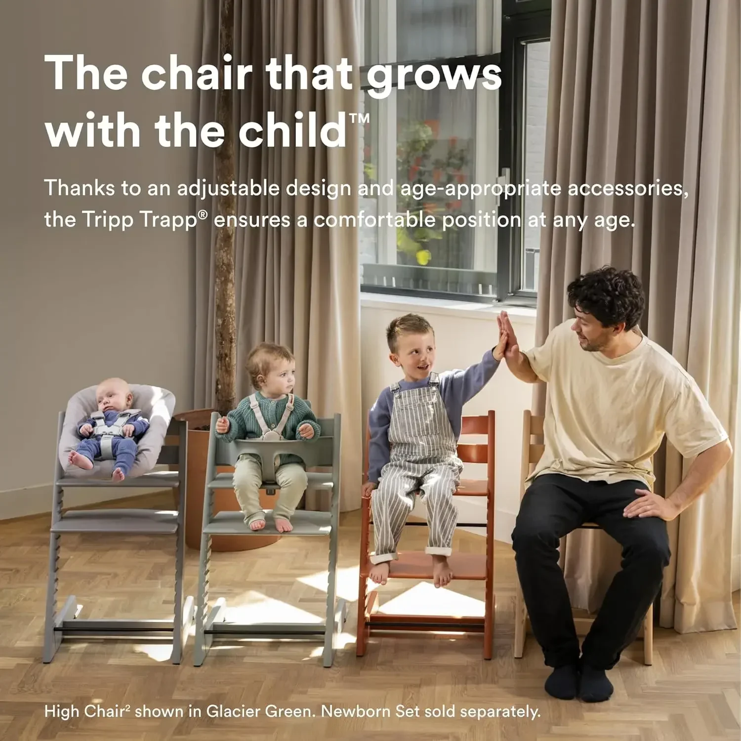 (XMSJ-Hot) كرسي Trpp Trapp High Chair 2، Fjord Blue - يتضمن كرسي + طقم أطفال مع حزام قابل للإزالة للأطفال من عمر 6 إلى 36 شهرًا - Adj