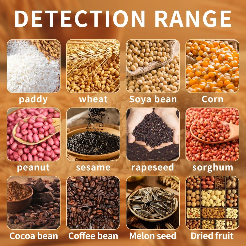 Multi-Language Potable 37 Kinds Grain Soybeans Moisture Meter Temperature Meter Hygrometer Humidity Tester Blacklight Display