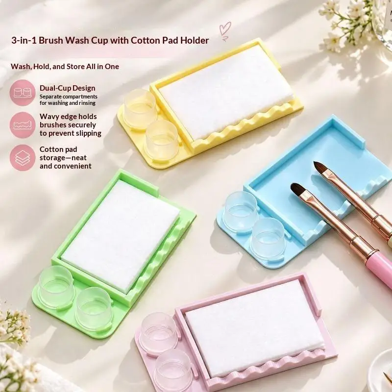 Non Slip Nail Brush Cleaning Tray Multi Functional Cotton Pads Nail Brushes Nail Art Cleaning Tool