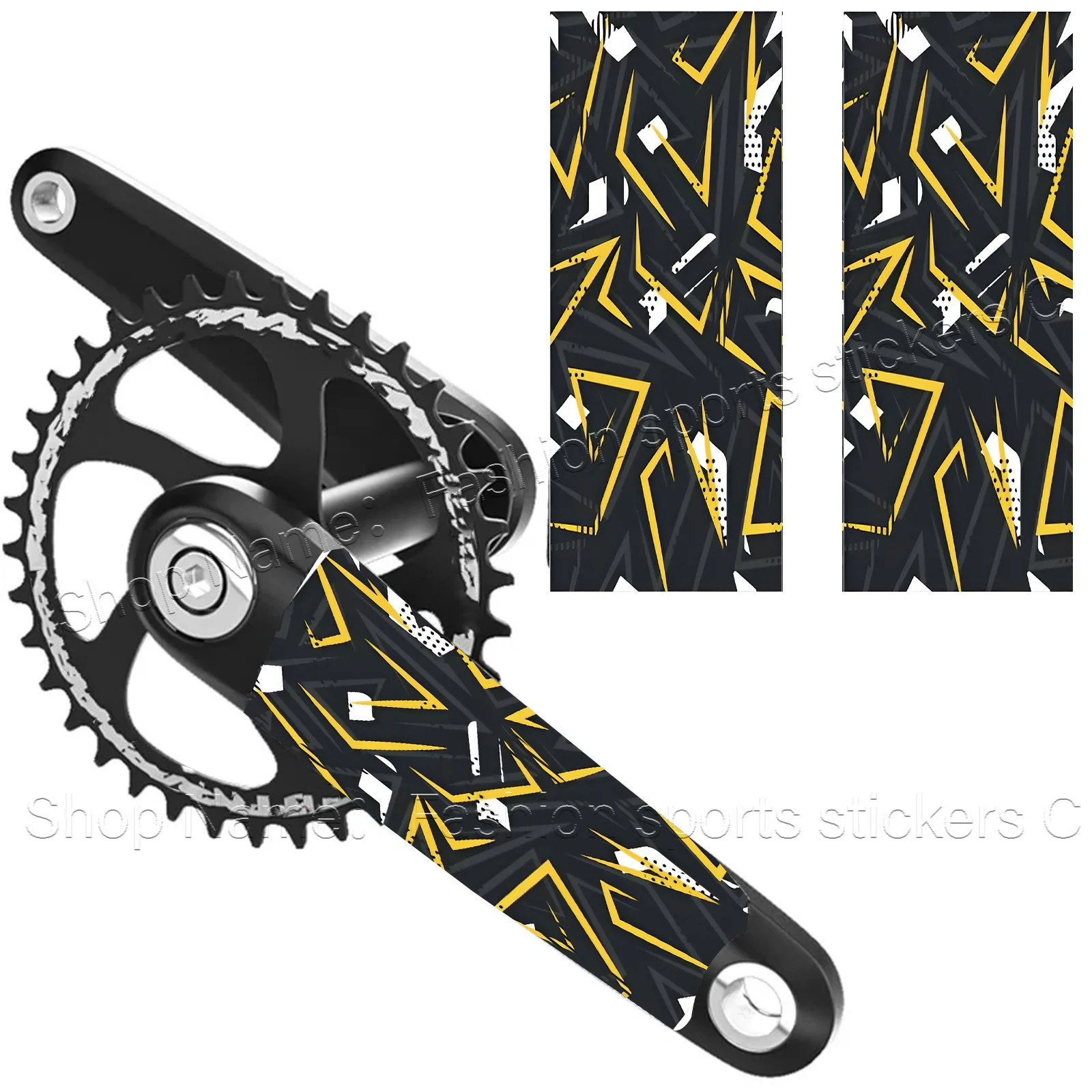 2Pcs 2D Flat Yellow Geometric Camo Vinyl Sticker, Decal for MTB Road Bike Crankset Decor, Holiday Gift