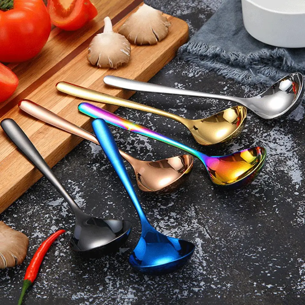 Rust-proof Kitchen Spoon Colorful 304 Stainless Steel Long Handle Spoon for Dessert Cake Soup Salad Coffee Milk Ice Cream Scoop