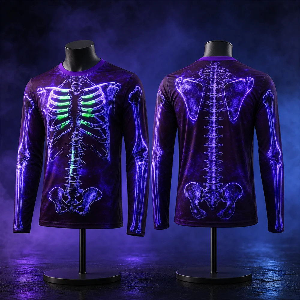 Men's Halloween Skeleton Print Long Sleeve T-Shirt Gothic Trendy Streetwear Casual Breathable Top for Fall Winter Collection