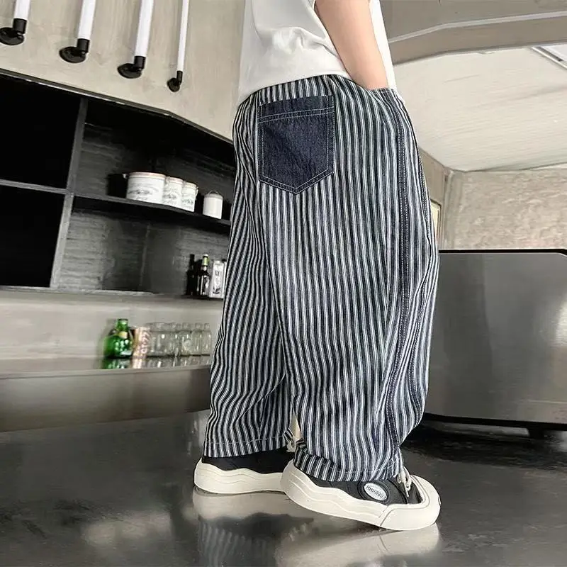 Children's Breathable Summer and Autumn Thin Mosquito Pants Elastic Waist Teen Boys Striped Pants Kids Casual Loose Trousers