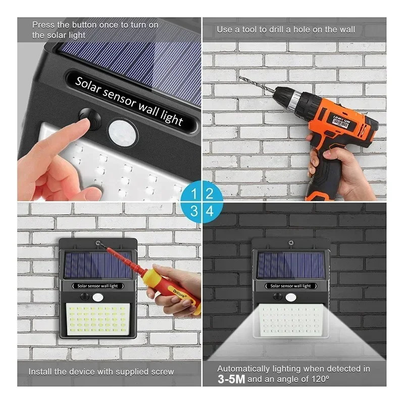 LED Solar Bewegungs sensor Wand leuchte/4pcs solar betriebene Außen leuchten für Hof Gartenzaun Garage wasserdichte Straßen laterne