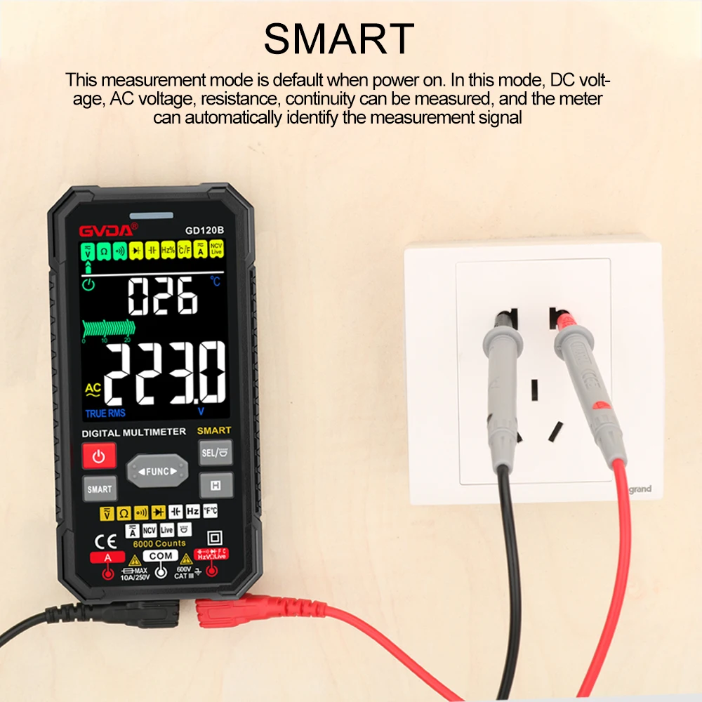 GVDA Smart Ture RMS Digital Multimeter Auto Range NCV Intelligent Multimetro Tester AC DC Voltage Capacitance Ohm Hz Meter